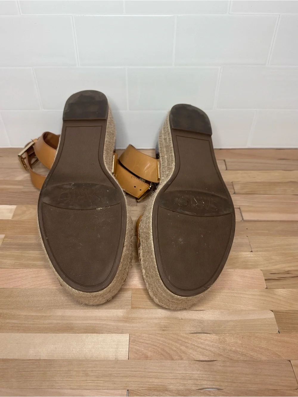 SARTO By Franco Sarto Cognac Leather Espadrille Platform Sandals